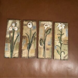 Vintage Set of 4 Ceramic Flower Wall Tiles Signed by Artist Silvia Vassileva